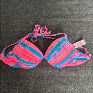 Ardene Pink and Blue Striped Bikini Top